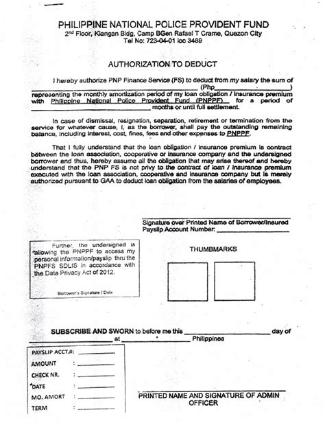 pnp lsams|Affidavit of Authorization To Deduct: Provident Fund/Firearms.